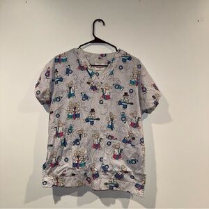 Vintage Dental Bunny Patterned Scrub Top